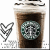 Static pixel art of a brown paper coffee cup with white lid, featuring a circular green and black logo on the front, next to a gray heart-shaped icon.