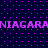 Pixelated text repeats across a dark blue background with purple dots, forming two horizontal bands of identical lettering.