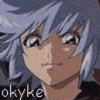 Anime-style character with light blue hair and brown skin, shown in three cropped views with varying eye expressions and a white border on one view.