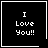 Four black square with white borders display "I Love You!!" text; top-right has a heart symbol, bottom-right has a star symbol