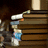 Pixelated image with brown and gray sections containing white text about exam content and a blurred figure in blue and white clothing.