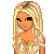 Pixel art contact sheet showing multiple frames of a blonde female character in a floral top and jeans with a blue handbag, including full-body, torso-only, head-only, leg-only views, and text reading 'good girl' on pink background.