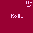 Pixelated pink heart symbol above two instances of the name Kelly in pixelated text on a solid maroon background.