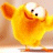A pixelated yellow cartoon character with orange accents, wide eyes, and a broad smile stands against a light brown background.