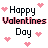 Pixelated 'Happy Valentines Day' text with pink hearts on white background, animated heart count variation.