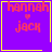Purple square with yellow border contains red text 'hannah' above small heart and 'jack' below, with one frame showing a yellow star in bottom-right corner.
