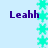 Light blue background with four instances of the text 'Leahh' in dark purple, each paired with a vertical of cyan star-shaped pixel art elements