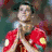 four pixelated images with text overlays: a person in red attire, blue text on green background reading 'he plays soccer', red text on green background reading 'on the portugal team', and a soccer player in action