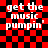Red and black checkered background with white text reading 'get the music pumpin'' in four identical arranged in a