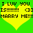 Two yellow hearts on a green background with pixelated text reading "I LUV YOU IS!!!!!!! <3 MARRY ME!!!" repeated twice.