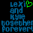 Pixelated blue text on black background reads "Lexi and Kyle together forever!" with a green heart replacing the 'i' in Lexi.