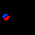 A sequence of red and blue circular shapes on a black background, transitioning from full circles to partial segments and a blue figure with red details.