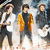 Four- shows band members, a person with curly hair, a shield emblem, and text reading 'I LUV THE JONAS BROTHERS' in yellow pixelated font on black background