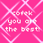 Pixelated text on a pink background with white geometric patterns, repeating 'cofek you are the best!' four times in a