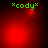 *cody* green text above a red gradient background with shifting light spots; show the spot moving from top-center to bottom-left