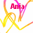Animated icon with pink text reading 'Ania loves Justin!!' over yellow and orange scribbled lines on white background, partially cropped at bottom right.