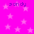 A static image with a bright pink background filled with light pink stars and the word 'sandy' repeated in purple text.