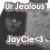 Pixelated grayscale image with text overlays: 'Ur Jealous' at top, 'JoyCie' at bottom, and a stylized face in the center.