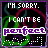 25 identical pixelated icons showing 'I'M SORRY. I CAN'T BE PERFECT' text with green and purple swirls on black background, each icon has distinct color variations in the word 'PERFECT'