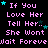 Pixelated text repeats 'If You Love Her Tell Her.. She Won't Wait Forever' with cyan stars on black background, some letters partially obscured.
