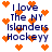 Pixelated text 'I love The NY Islanders Hockeyy' surrounded by orange hearts on white background, with animated heart positions changing across frames.
