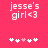 Pixelated text 'jesse's girl<3' on bright pink background with five white and one light pink heart symbols below.