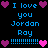 Pixelated text and heart symbols arranged in a on black background, with alternating blue and pink hearts