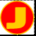 Red circular icon with yellow border containing yellow letter J on white background.