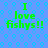 Green text on blue background with repeating light blue shapes, displaying 'I love fishys!!' in four identical