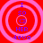 Four identical circular icons with concentric rings on a red background, each containing text elements in blue and purple.