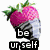 Pixelated strawberry with green leaves, a hand holding it, and text reading 'be ur self' above a sliced kiwi fruit with the word 'AFRAID'.