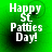 Green background with white pixelated text reading "Happy St Paddys Day!" in four identical arranged in a