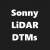 Pixelated white text on black background reads Sonny LiDAR DTMs with distinct letter spacing and blocky font style.