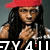 Pixelated image of a person with long dark hair wearing a red cap and black sleeveless top, holding a microphone with visible text below.