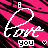 Pixelated animated buddy icon with pink and black striped background, white text "I love you" in speech bubble, small heart symbol, and visible frame-to-frame animation changes.