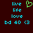 A dark red background displays cyan text and a green pixelated heart symbol, with two identical side-by-side layouts of the same elements.