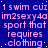 Blue background with repeated pink text reading 'I swim cuz im2sexy4a sport that requires clothing' in a pattern, one gray square visible on the right edge