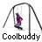 Animated contact sheet showing six sequential frames of a cartoon character swinging on playground equipment with "Coolbuddy" text below each frame.