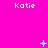 Bright pink background with repeated white text 'Katie' and cyan pixelated symbols changing across frames.