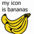 Animated contact sheet showing two frames of a banana-themed buddy icon with text above each frame.