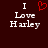 Dark red background with white text reading "I Love Hurley" and a pixelated red heart symbol above the word "Love" in one view, while another view shows identical text without the heart.