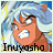 Pixelated static image of an anime-style character with brown skin, black eyebrows, and white eyes with no pupils, set against a blue sky background with yellow accents and the text "Inuyasho" at the bottom.