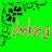 Pixelated static buddy icon with green background, pink text, and black floral design on left side.