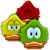 Three pixelated cartoon characters with distinct colors and expressions, each featuring large eyes and a rounded body shape against a gray background.