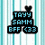 Pixelated icon with blue text 'TAYY SAMM BFF <33' on black blocks, heart symbol above text; background varies across frames.