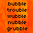 Pixelated text list on orange background with gray lower-right section, showing repeated words in black font.