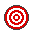 Pixelated circular target with red and white concentric rings, featuring a black outline and varying hand cursor interactions across frames.