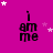 identical pixelated 'i am me' text icons on a magenta background with scattered white and pink stars, one icon partially obscured by a gray rectangle