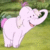 A pixelated image of a light pink elephant with a darker pink tail standing on green grass, next to purple text reading "I'm a heffalump!".
