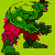 Green muscular figure in red pants with pink accents, shown in multiple poses against a bright green background.